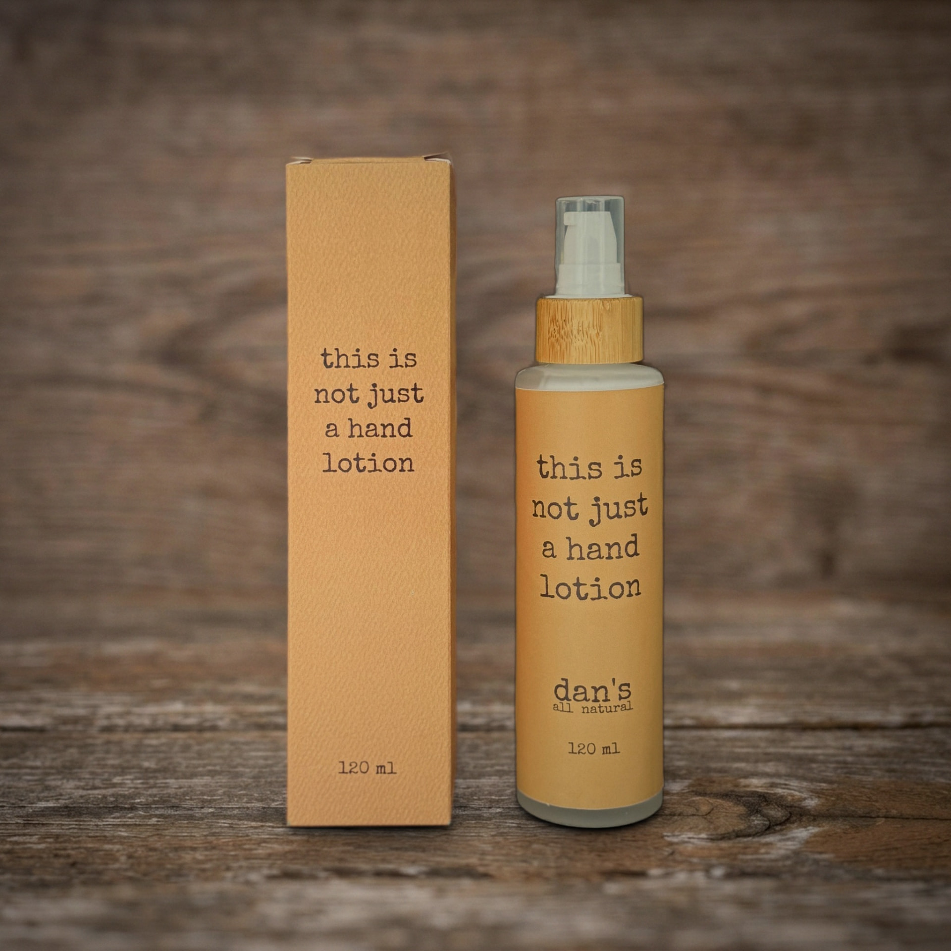 Dan's not just a hand lotion in a 120 ml glass pump